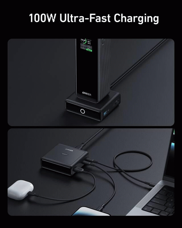 Nabíječka do sítě Anker 100W 2xUSB-C, 1xUSB, 1xkonektor pro Prime powerbanku, černá