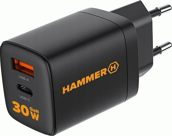 Nabíječka do sítě Hammer RapidCharge Duo 30W, 1xUSB, 1xUSB-C, černá