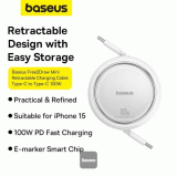 Navíjecí kabel Baseus Free2Draw USB-C/USB-C 1m 100W, bílá