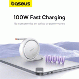 Navíjecí kabel Baseus Free2Draw USB-C/USB-C 1m 100W, bílá