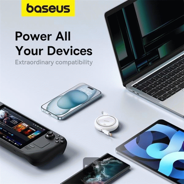 Navíjecí kabel Baseus Free2Draw USB-C/USB-C 1m 100W, bílá