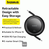 Navíjecí kabel Baseus Free2Draw USB-C/USB-C 1m 100W, černá