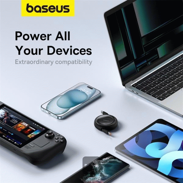 Navíjecí kabel Baseus Free2Draw USB-C/USB-C 1m 100W, černá