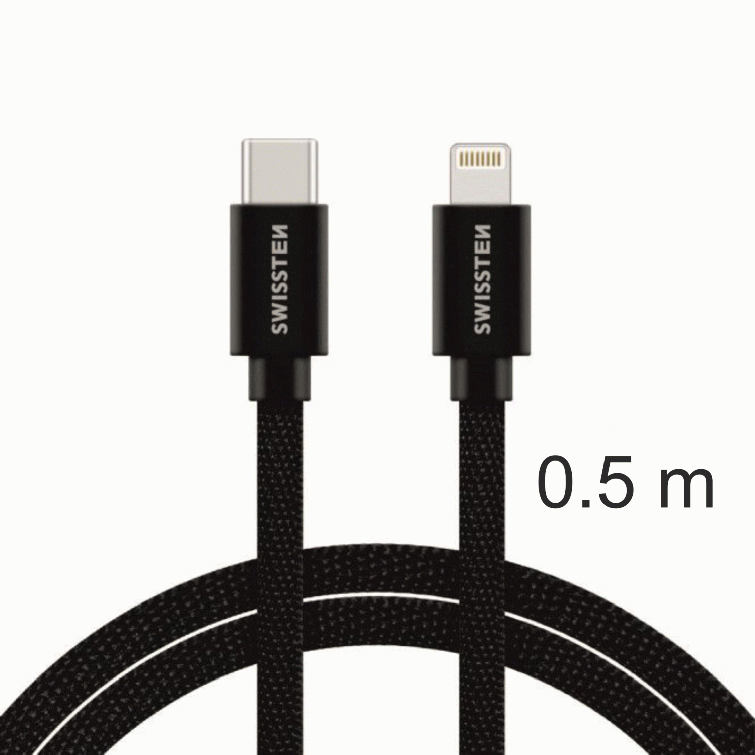 DATOVÝ KABEL SWISSTEN TEXTILE USB-C / LIGHTNING 0,5 M, ČERNÁ