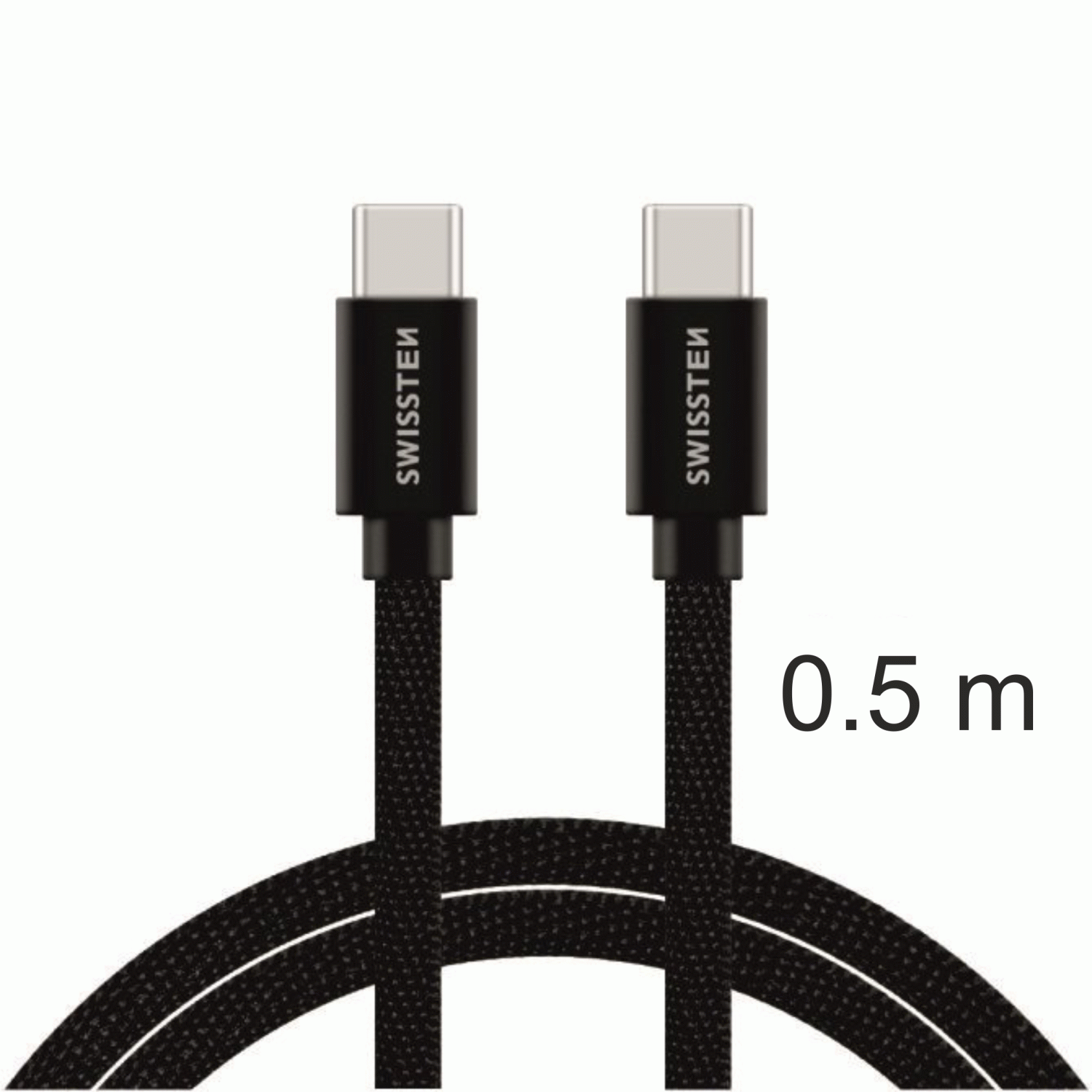 DATOVÝ KABEL SWISSTEN TEXTILE USB-C / USB-C 0,5 M, ČERNÁ