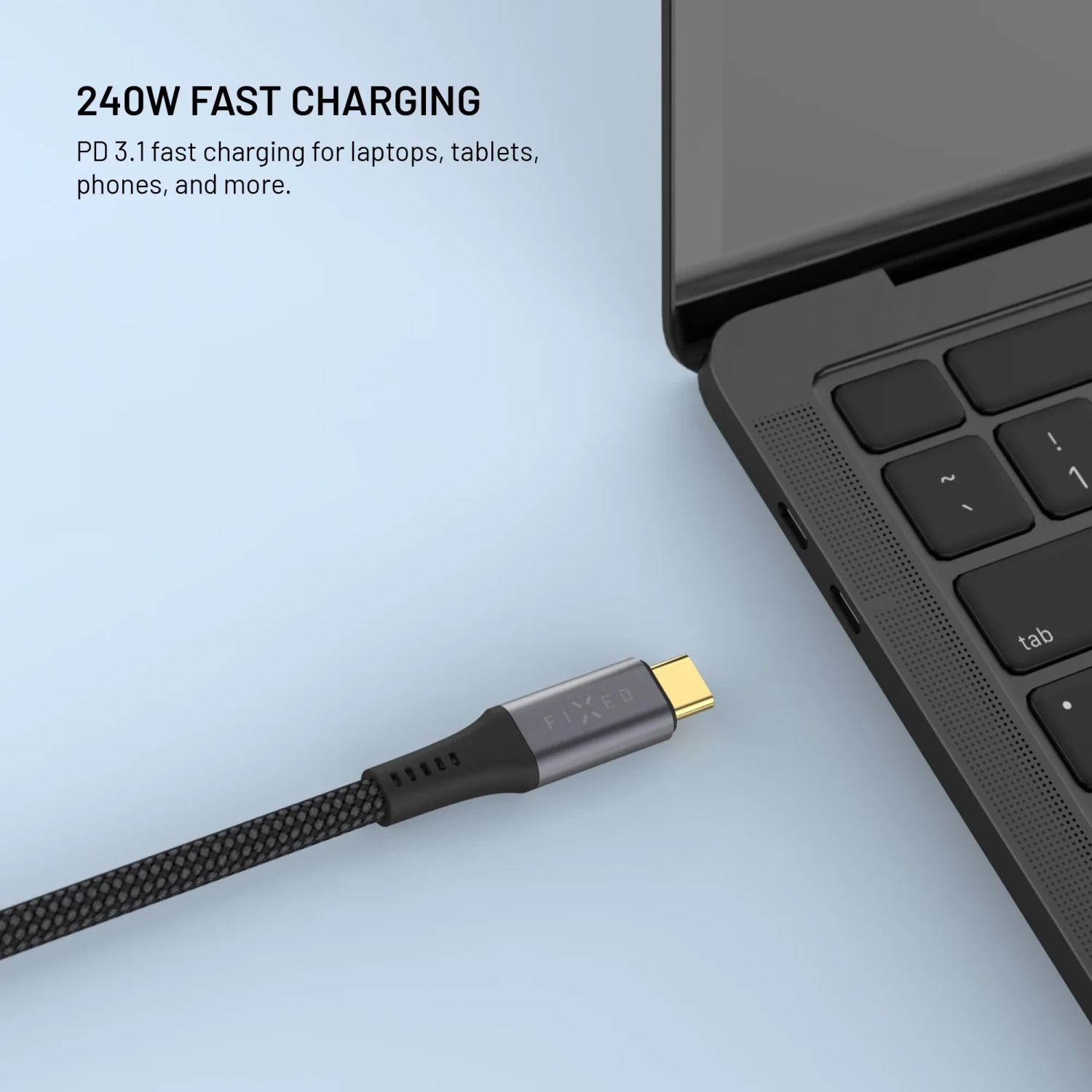 FIXED Media Cable USB-C/USB-C, PD 3.1, 2m, USB4 Gen3 40Gbps, 8K60Hz, 240W, černá