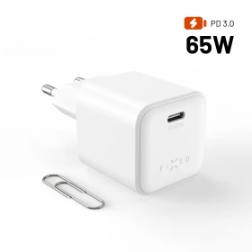 FIXED Mini GaN s USB-C výstupem a podporou PD, 65W, bílá