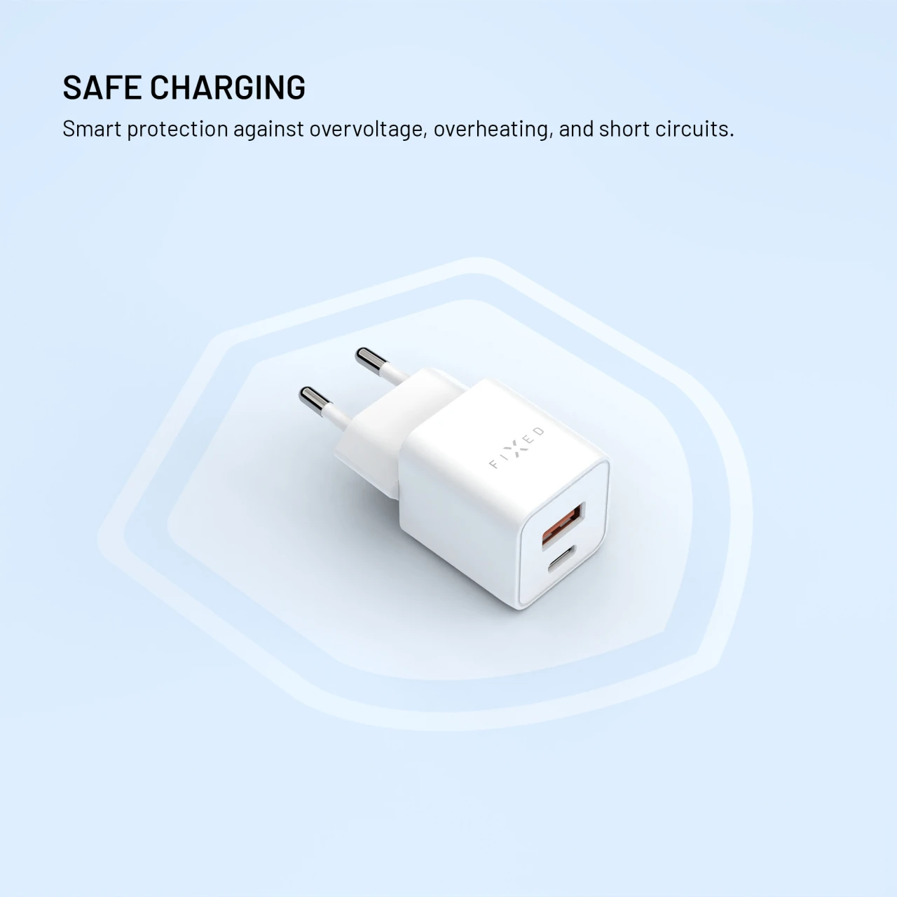 Síťová GaN nabíječka FIXED Mini s USB-C a USB výstupem a podporou PD, 30W, bílá