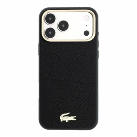 Zadní  kryt Lacoste PU Leather Champs Elysees Gold Logo MagSafe pro Apple iPhone 18 Pro, černá