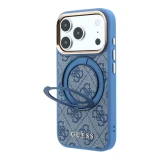 Guess PU 4G Ring Stand MagSafe Zadní Kryt pro iPhone 18 Pro Blue