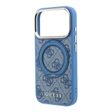 Guess PU 4G Ring Stand MagSafe Zadní Kryt pro iPhone 18 Pro Blue