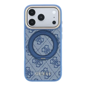Zadní kryt Guess PU 4G Ring Stand MagSafe pro Apple iPhone 18 Pro, modrá