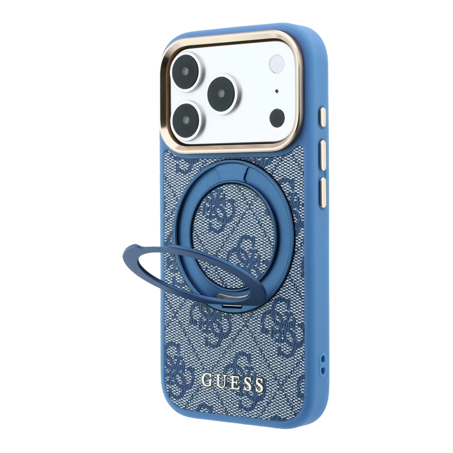 Guess PU 4G Ring Stand MagSafe Zadní Kryt pro iPhone 18 Pro Blue