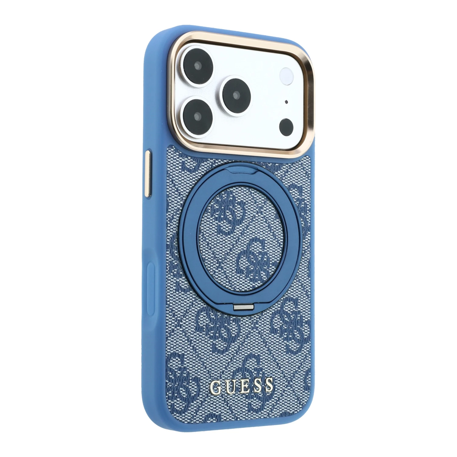 Guess PU 4G Ring Stand MagSafe Zadní Kryt pro iPhone 18 Pro Blue