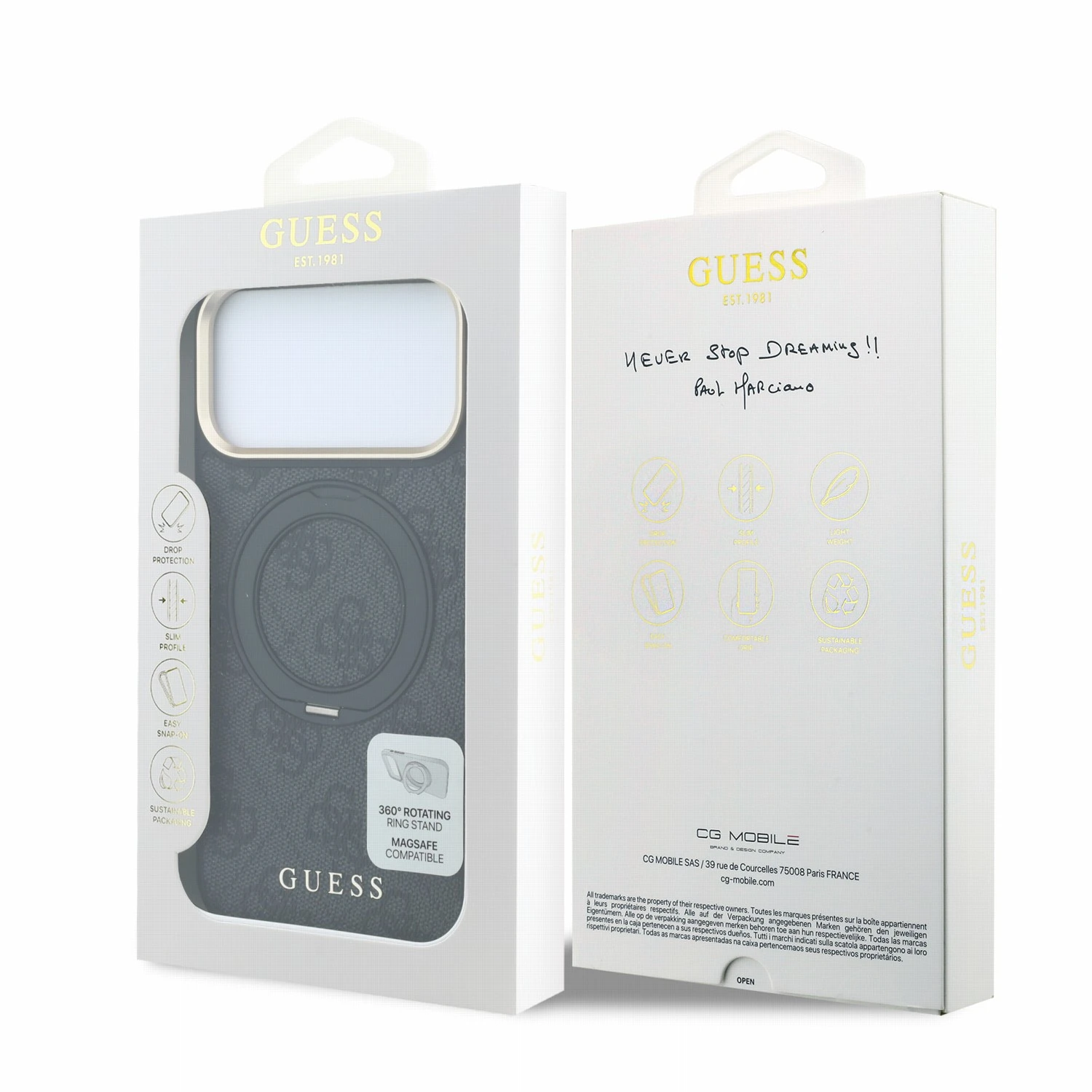 Guess PU 4G Ring Stand MagSafe Zadní Kryt pro iPhone 18 Pro Max Black