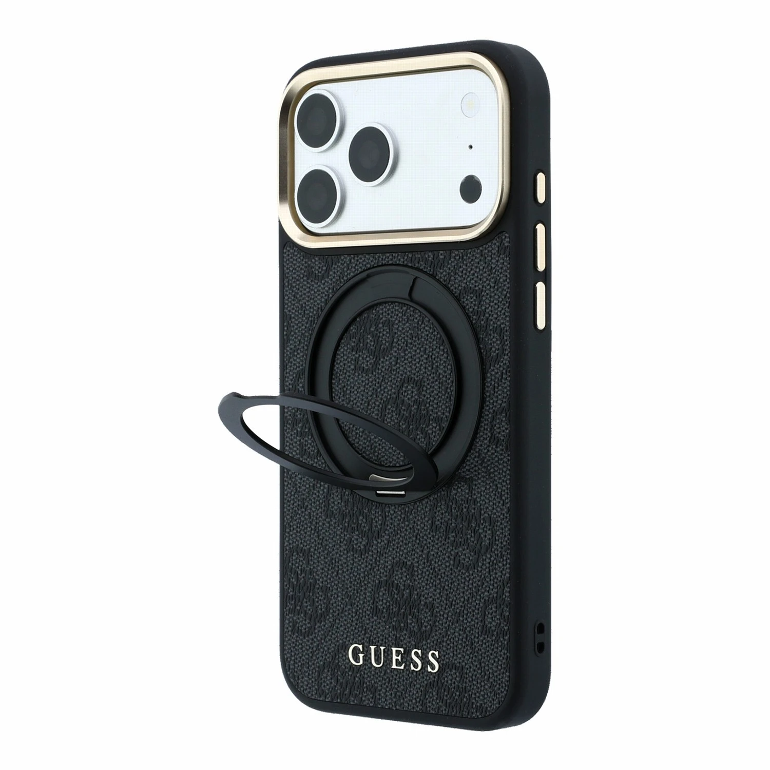 Guess PU 4G Ring Stand MagSafe Zadní Kryt pro iPhone 18 Pro Black