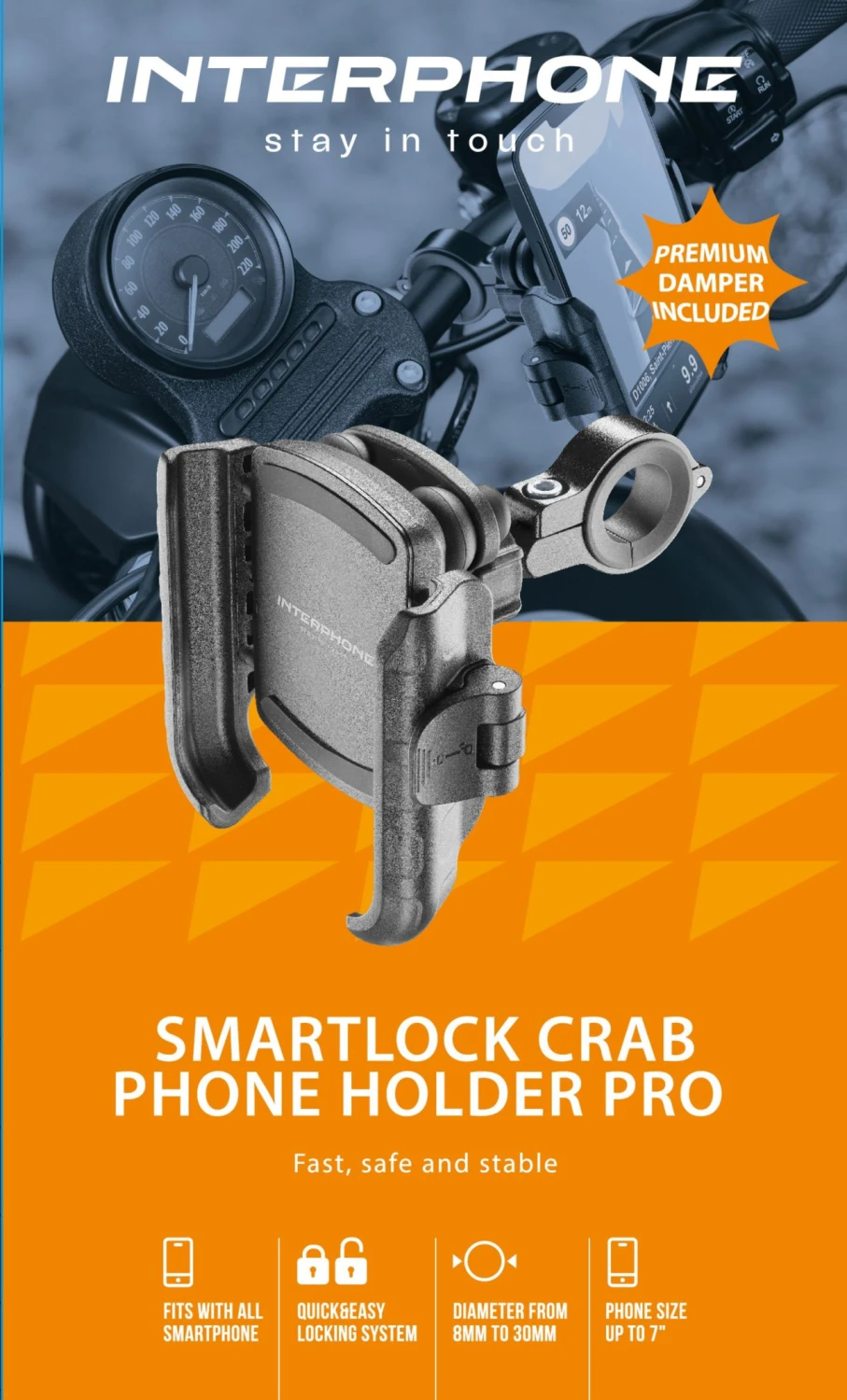Držák telefonu s antivibrací Interphone Crab Pro