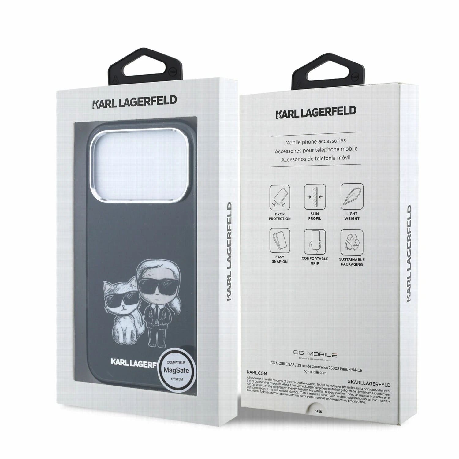 Karl Lagerfeld PU Semi Wrap Smooth Sketch Bodies Magsafe Zadní Kryt pro iPhone 18 Pro Black