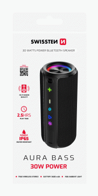 BLUETOOTH REPRODUKTOR SWISSTEN AURA BASS 30W, ČERNÁ