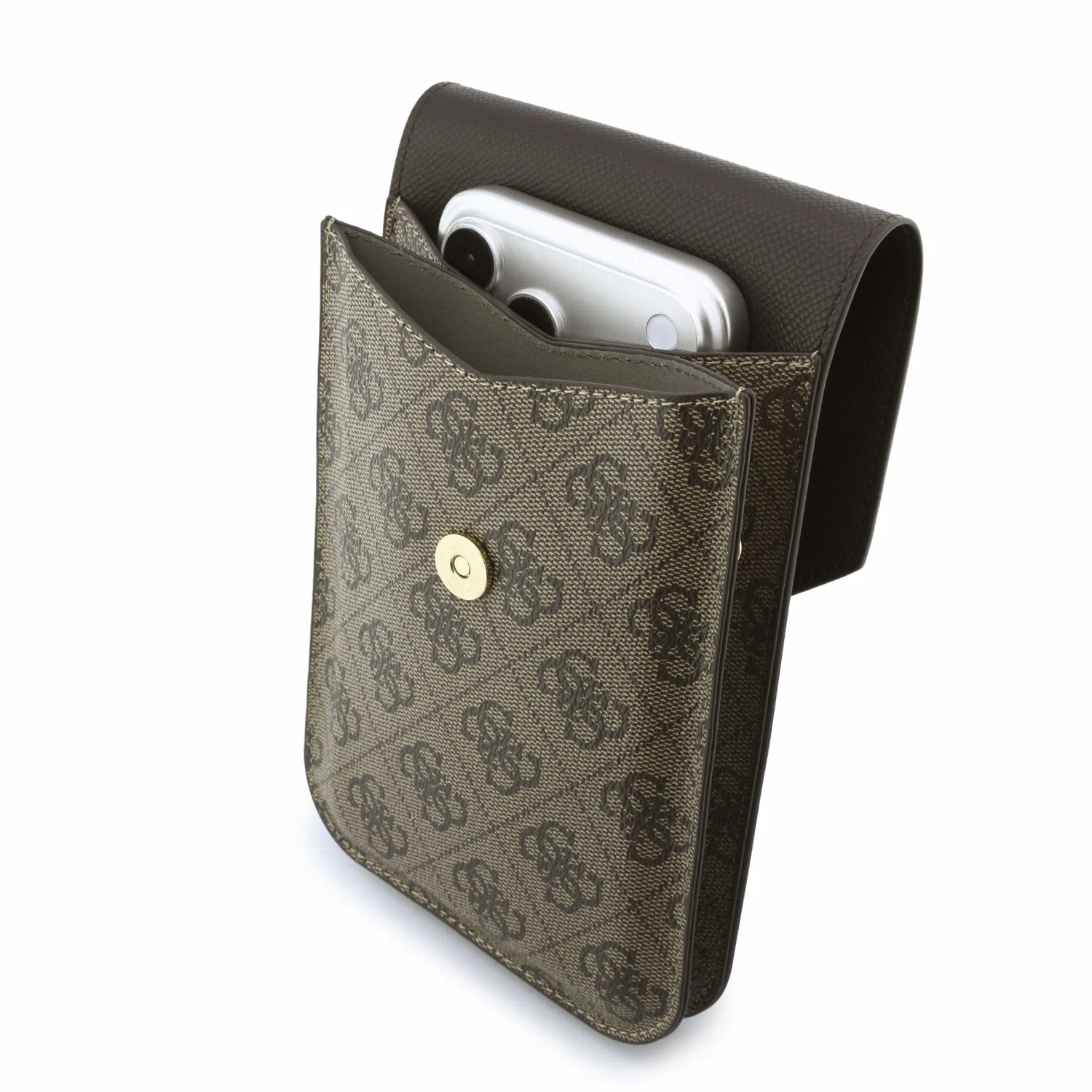 Guess PU Leather+Grained 4G Metal Logo Taška na Telefon Brown