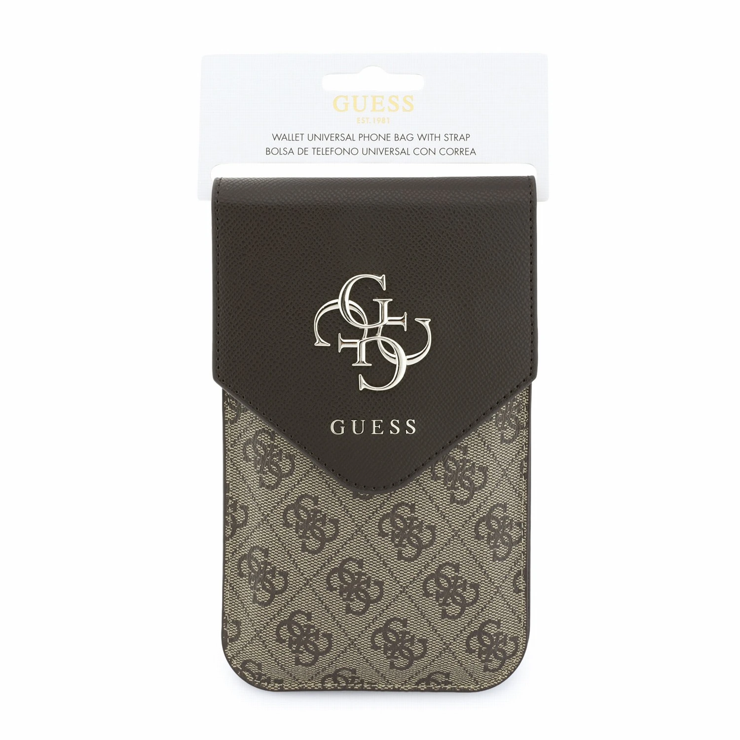 Guess PU Leather+Grained 4G Metal Logo Taška na Telefon Brown
