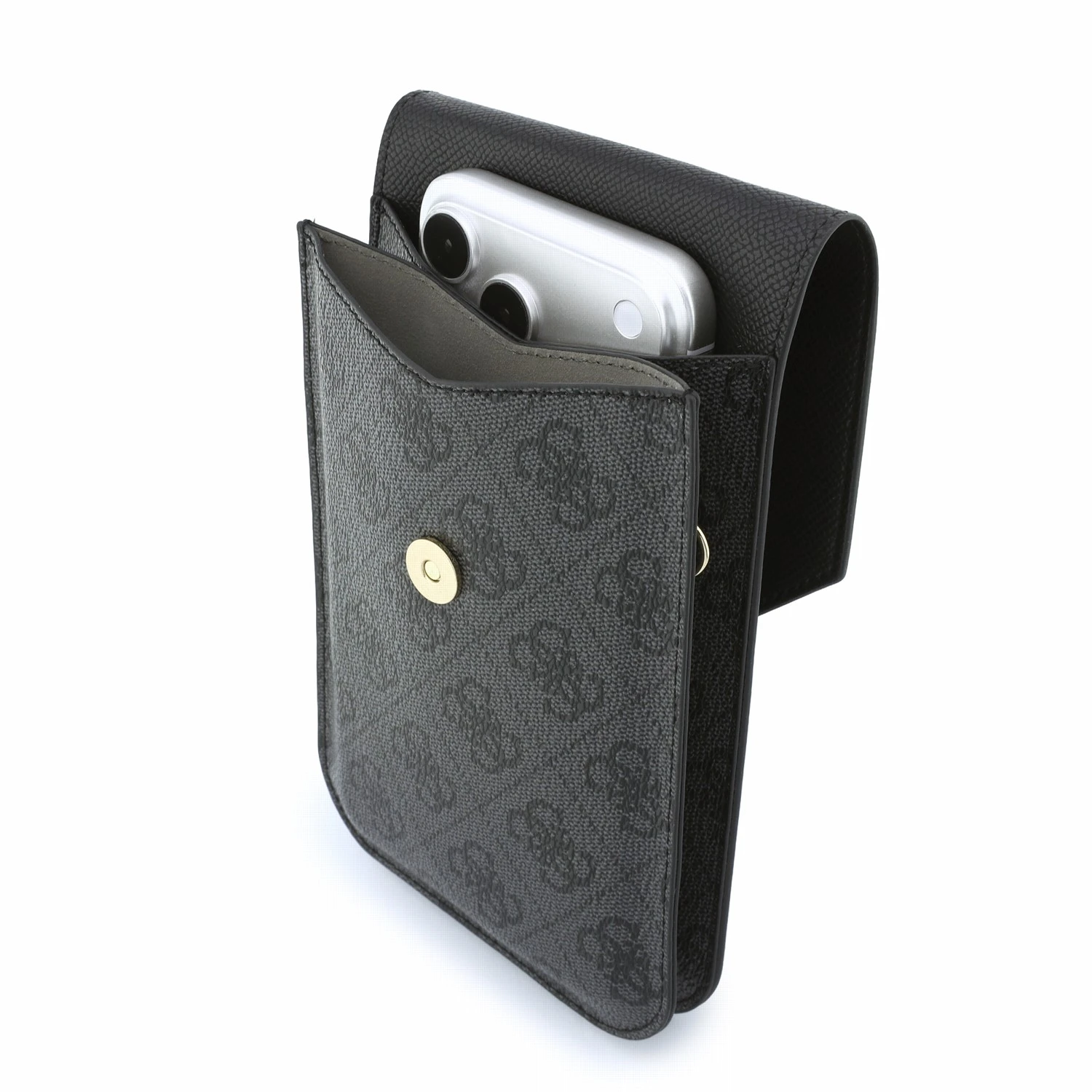 Guess PU Leather+Grained 4G Metal Logo Taška na Telefon Black