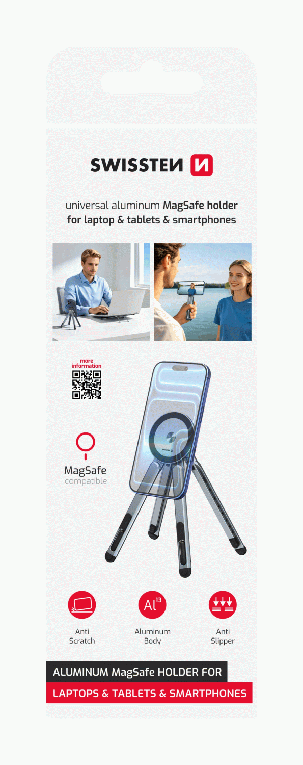 SWISSTEN HLINÍKOVÝ DRŽÁK NA SMARTPHONE / TABLET / LAPTOP, kompatibilní s MagSafe