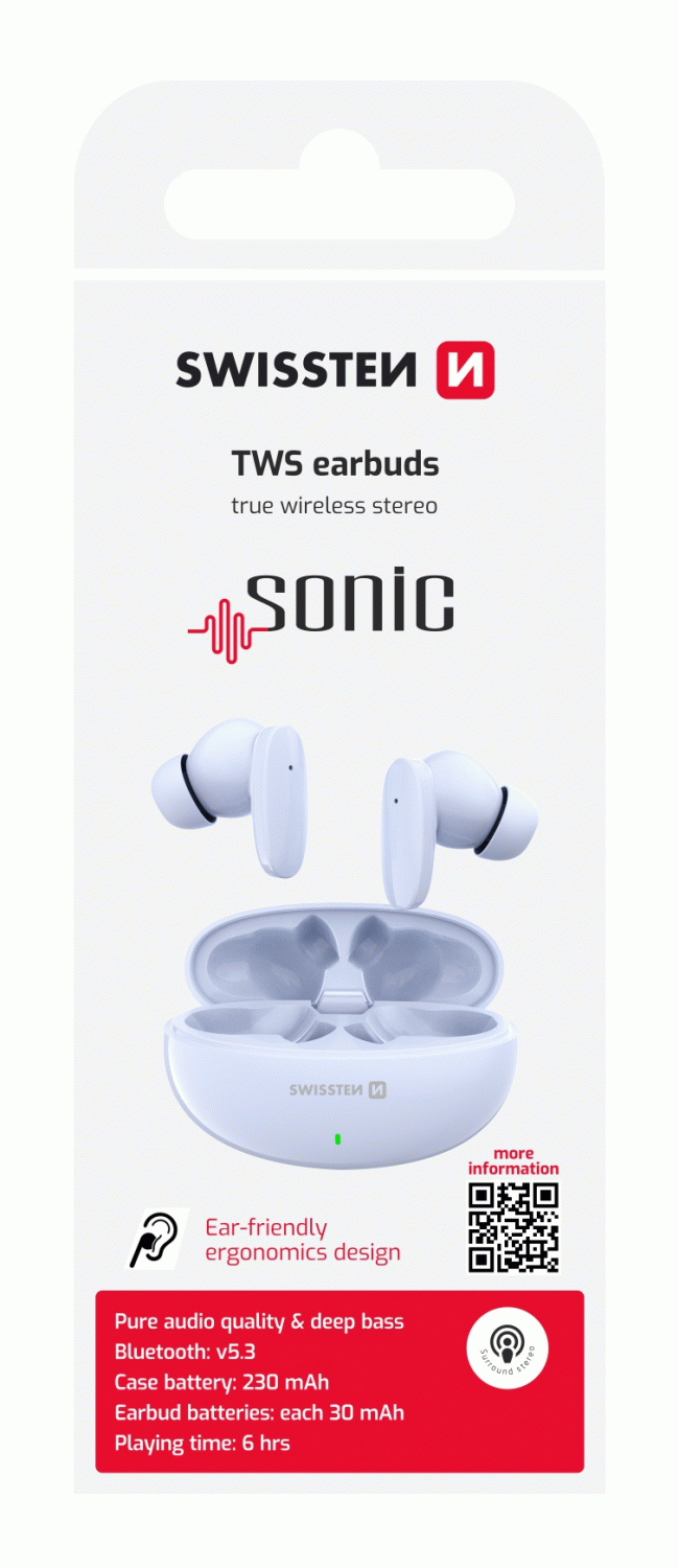 BLUETOOTH TWS SLUCHÁTKA SWISSTEN SONIC, MODRÁ