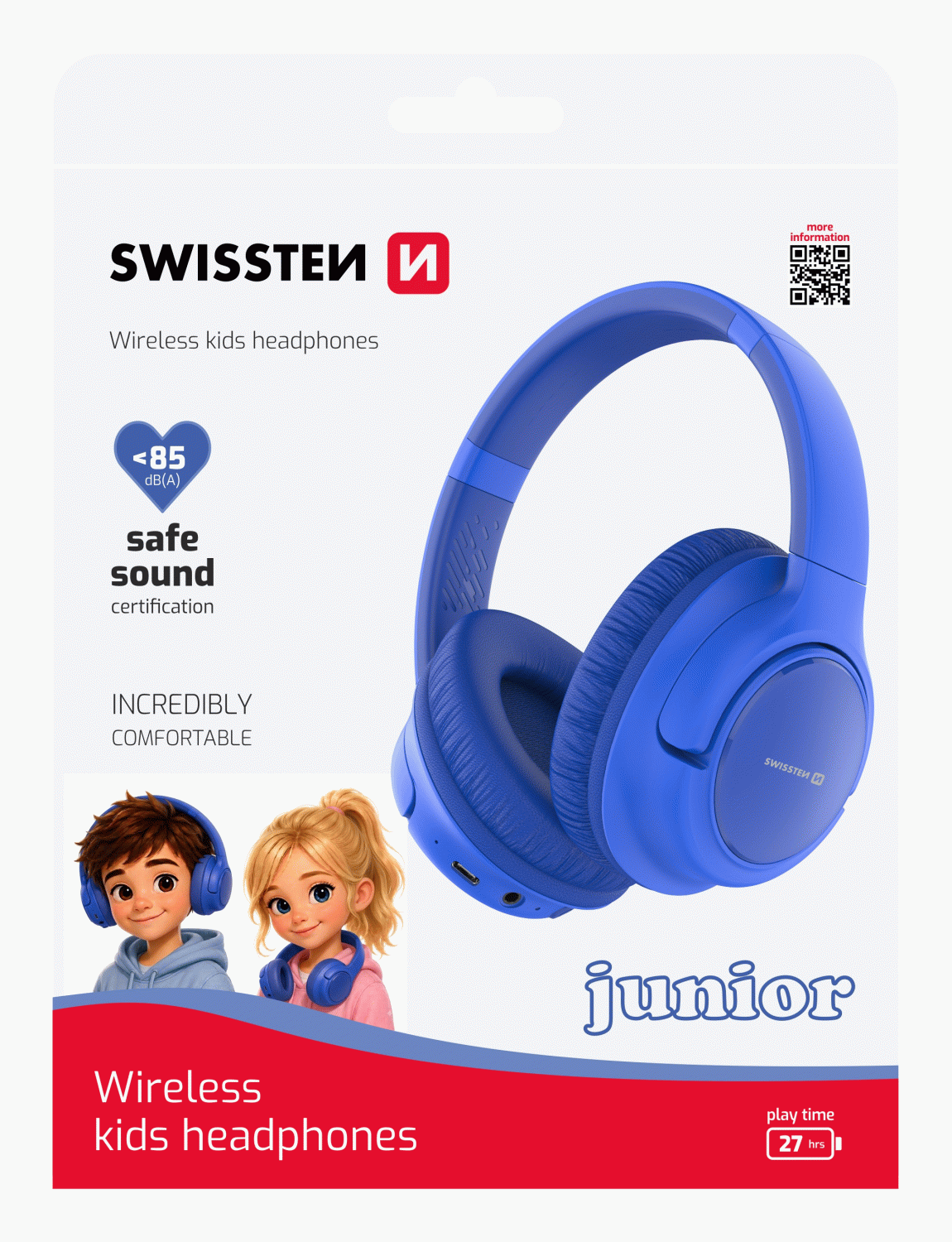 BLUETOOTH DĚTSKÁ STEREO SLUCHÁTKA SWISSTEN JUNIOR, MODRÁ
