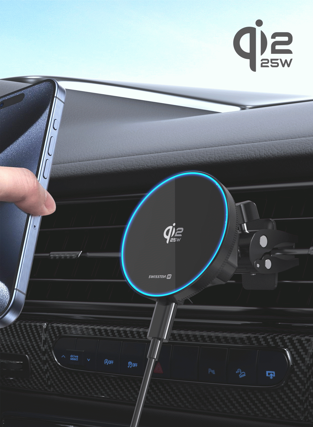 SWISSTEN MagRide PRO S BEZDRÁTOVÝM NABÍJENÍM Qi2.2 25W, kompatibilní s MagSafe