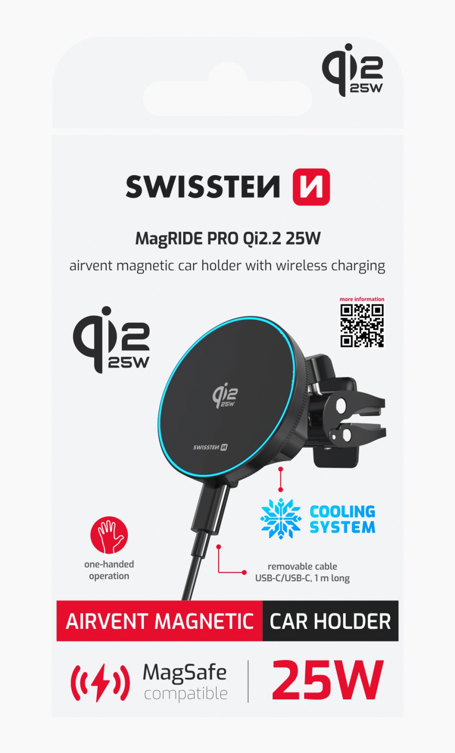 SWISSTEN MagRide PRO S BEZDRÁTOVÝM NABÍJENÍM Qi2.2 25W, kompatibilní s MagSafe