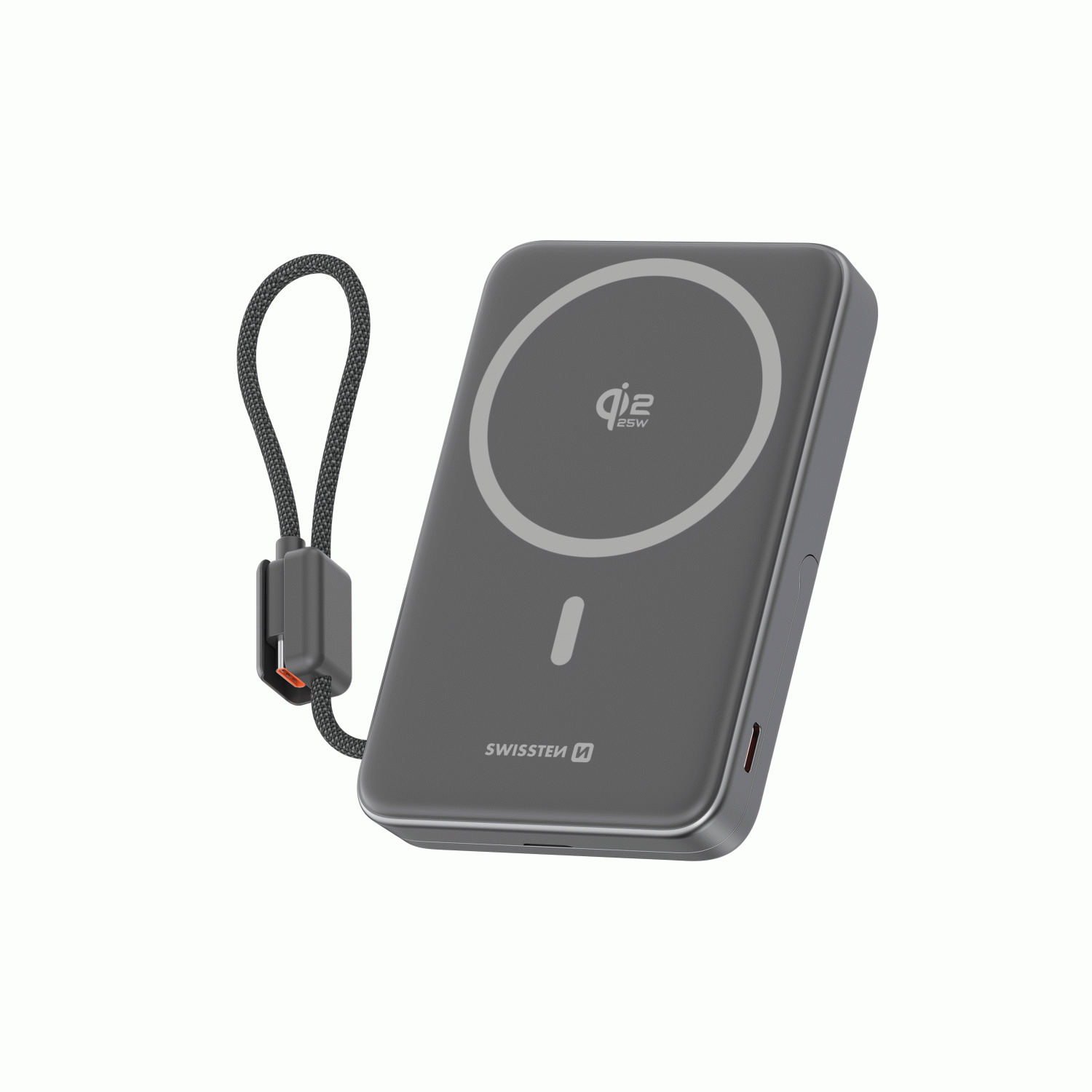 SWISSTEN SEMI-SOLID 10000 mAh, 45W S INTEGROVANÝM KABELEM USB-C, Qi2.2, 25W, kompatibilní s MagSafe
