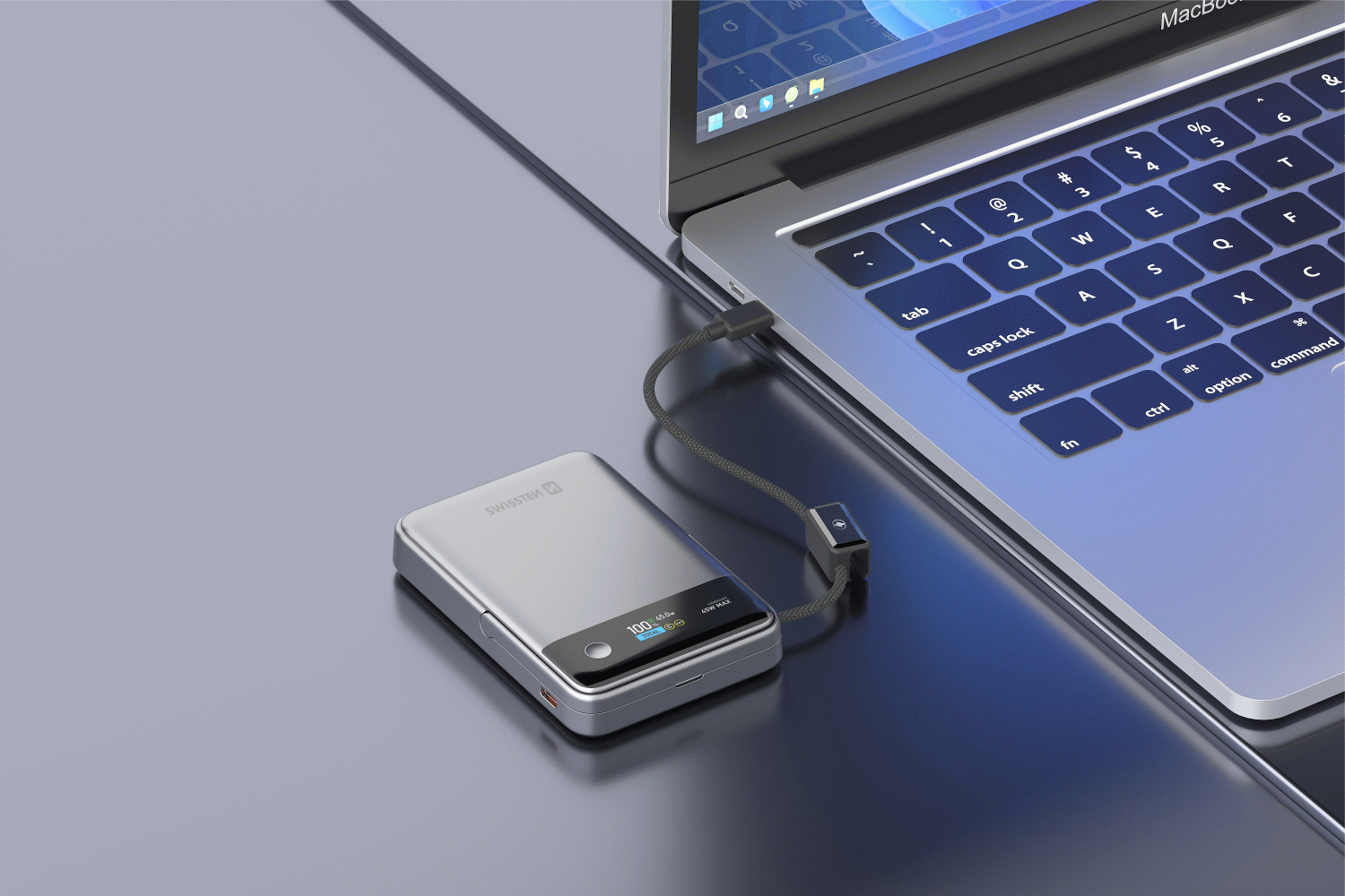 SWISSTEN SEMI-SOLID 10000 mAh, 45W S INTEGROVANÝM KABELEM USB-C, Qi2.2, 25W, kompatibilní s MagSafe