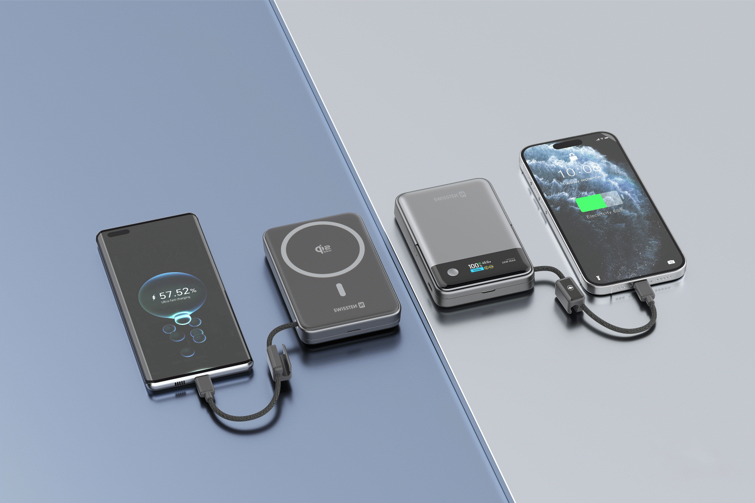 SWISSTEN SEMI-SOLID 10000 mAh, 45W S INTEGROVANÝM KABELEM USB-C, Qi2.2, 25W, kompatibilní s MagSafe