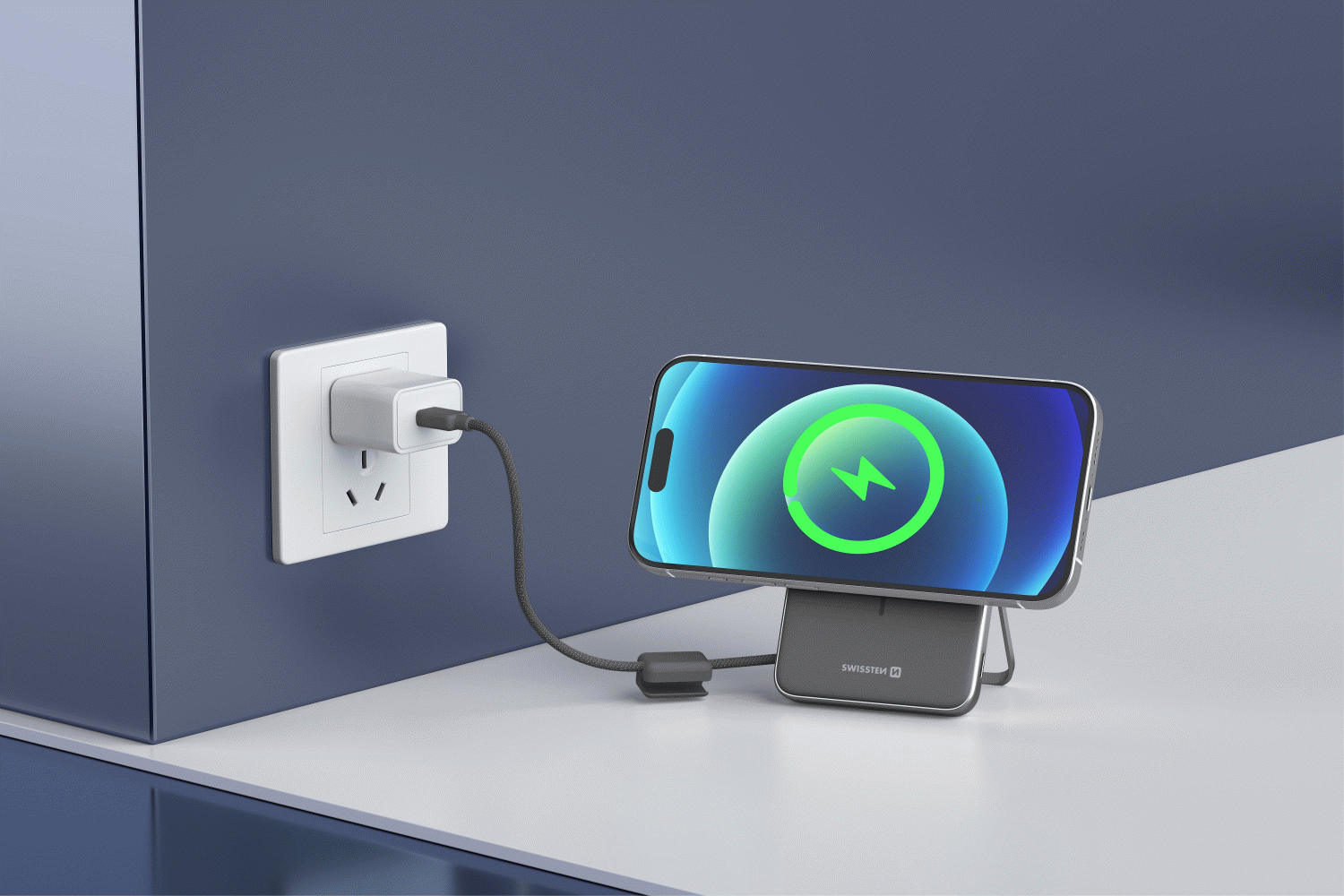 SWISSTEN SEMI-SOLID 10000 mAh, 45W S INTEGROVANÝM KABELEM USB-C, Qi2.2, 25W, kompatibilní s MagSafe