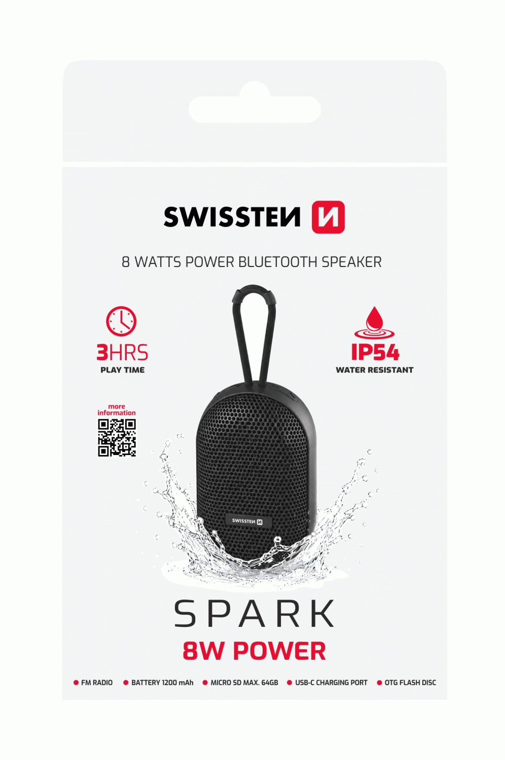 BLUETOOTH REPRODUKTOR SWISSTEN SPARK 8W, ČERNÁ