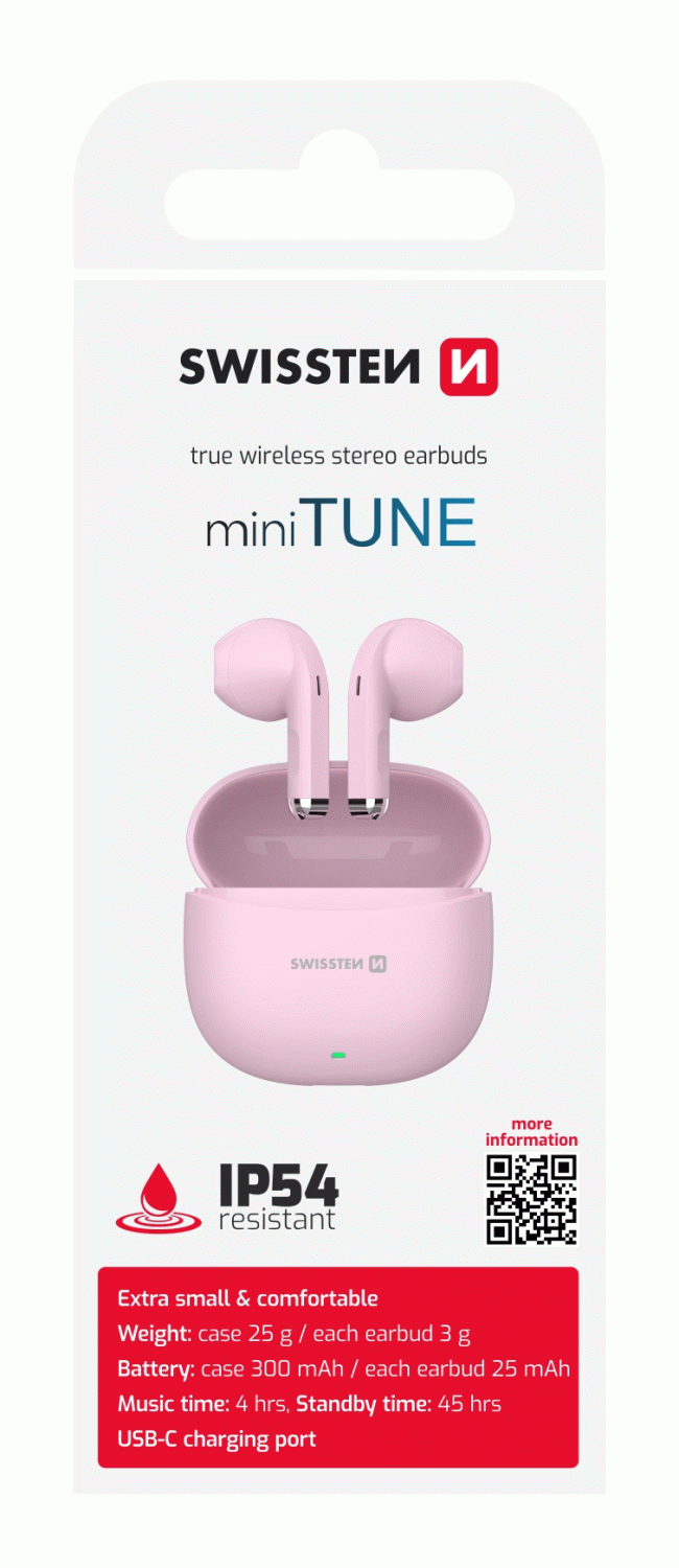 BLUETOOTH TWS SLUCHÁTKA SWISSTEN Mini TUNE, RŮŽOVÁ