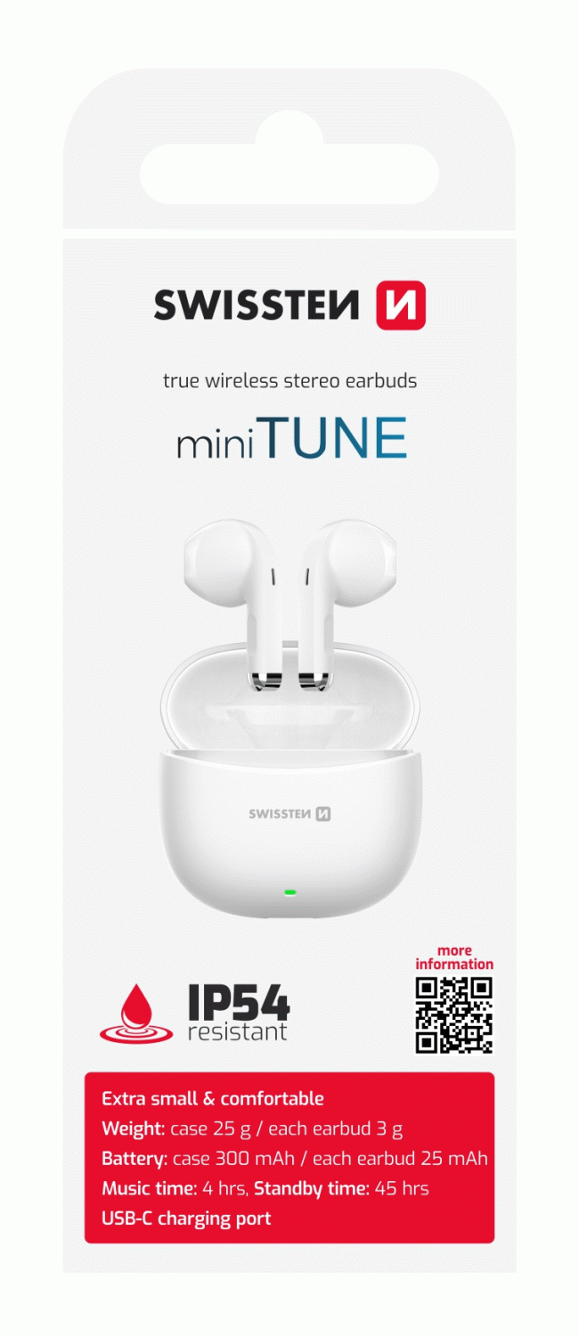 BLUETOOTH TWS SLUCHÁTKA SWISSTEN Mini TUNE, BÍLÁ