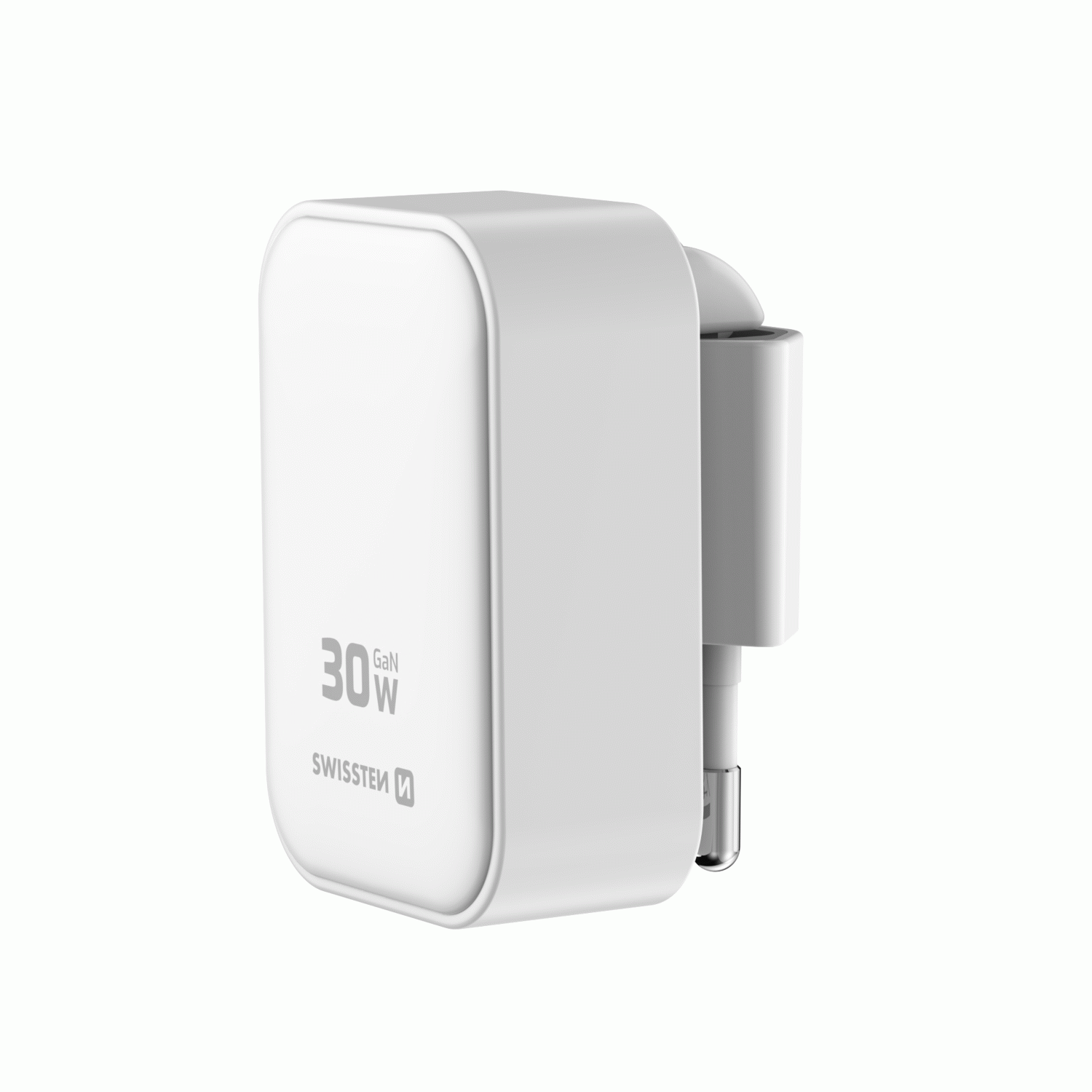 SWISSTEN SKLÁDACÍ SÍŤOVÝ ADAPTÉR FoldCHARGE GaN 1x USB-C 30W + 1x USB-A 18W QC, BÍLÁ