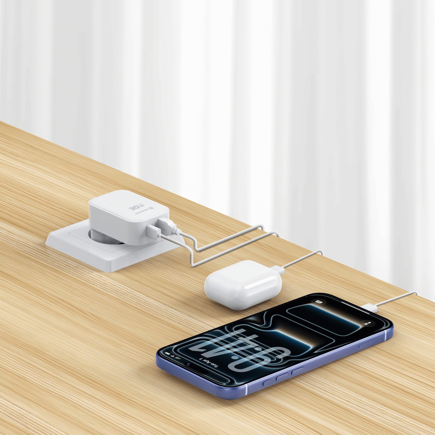 SWISSTEN SKLÁDACÍ SÍŤOVÝ ADAPTÉR FoldCHARGE GaN 1x USB-C 30W + 1x USB-A 18W QC, BÍLÁ
