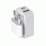 SWISSTEN SKLÁDACÍ SÍŤOVÝ ADAPTÉR FoldCHARGE GaN 1x USB-C 20W + 1x USB-A 18W QC, BÍLÁ