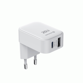 SWISSTEN SKLÁDACÍ SÍŤOVÝ ADAPTÉR FoldCHARGE GaN 1x USB-C 20W + 1x USB-A 18W QC, BÍLÁ