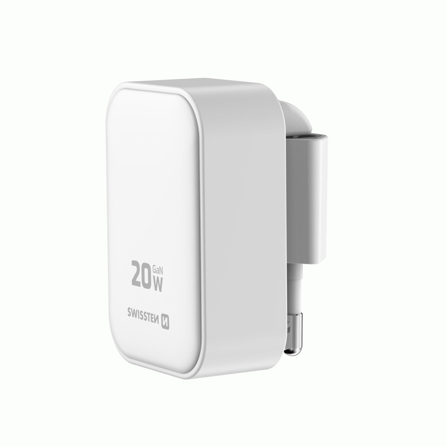 SWISSTEN SKLÁDACÍ SÍŤOVÝ ADAPTÉR FoldCHARGE GaN 1x USB-C 20W + 1x USB-A 18W QC, BÍLÁ
