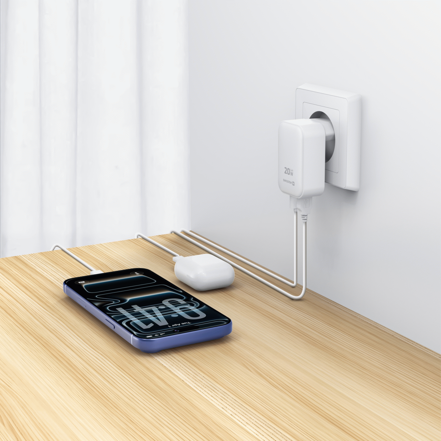 SWISSTEN SKLÁDACÍ SÍŤOVÝ ADAPTÉR FoldCHARGE GaN 1x USB-C 20W + 1x USB-A 18W QC, BÍLÁ