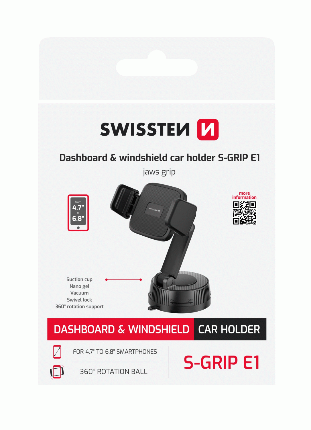 DRŽÁK DO AUTA SWISSTEN S ČELISŤOVÝM PŘICHYCENÍM S-GRIP E1