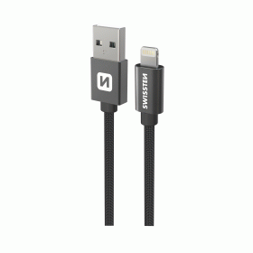 DATOVÝ KABEL SWISSTEN TEXTILE USB / LIGHTNING 0,5 M, ČERNÁ