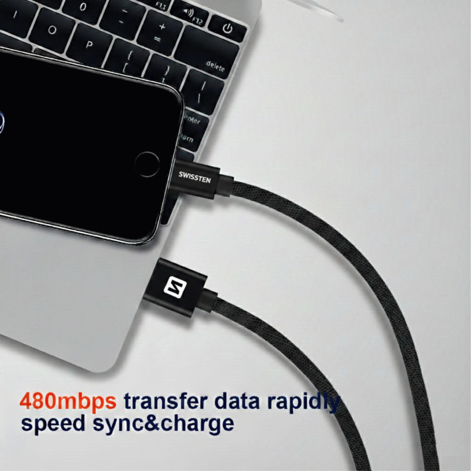 DATOVÝ KABEL SWISSTEN TEXTILE USB / LIGHTNING 0,5 M, ČERNÁ
