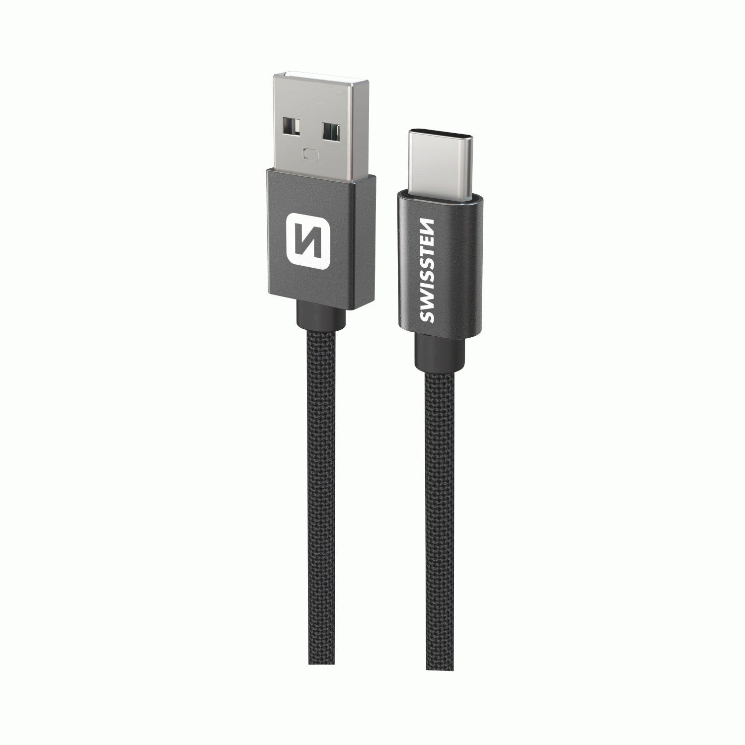 DATOVÝ KABEL SWISSTEN TEXTILE USB / USB-C 0,5 M, ČERNÁ
