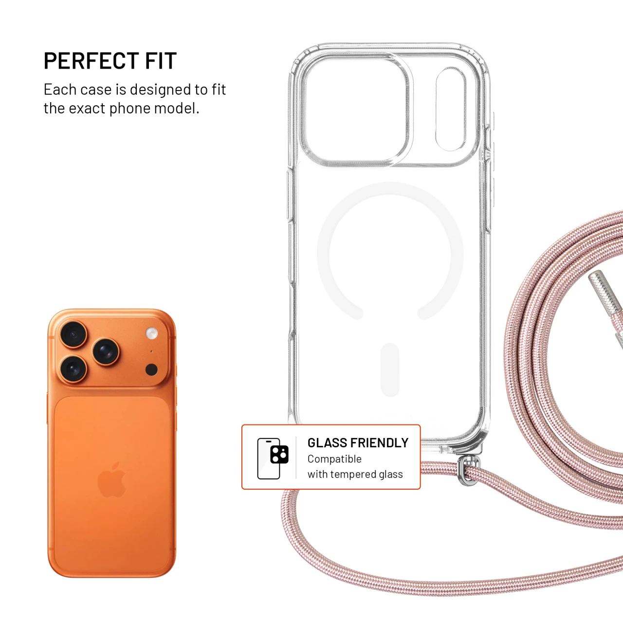 Pouzdro FIXED MagPure Neck s růžovou šňůrkou na krk pro Apple iPhone 18 Pro Max