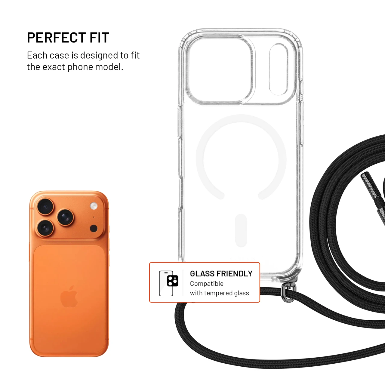 Pouzdro FIXED MagPure Neck s černou šňůrkou na krk pro Apple iPhone 18 Pro